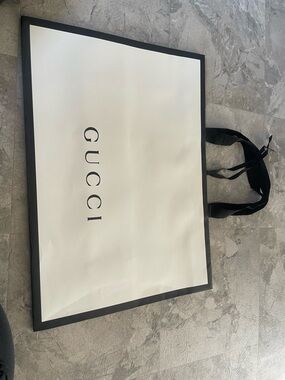 Gucci White Shopping Bag with Black Trim and Ribbon Handles